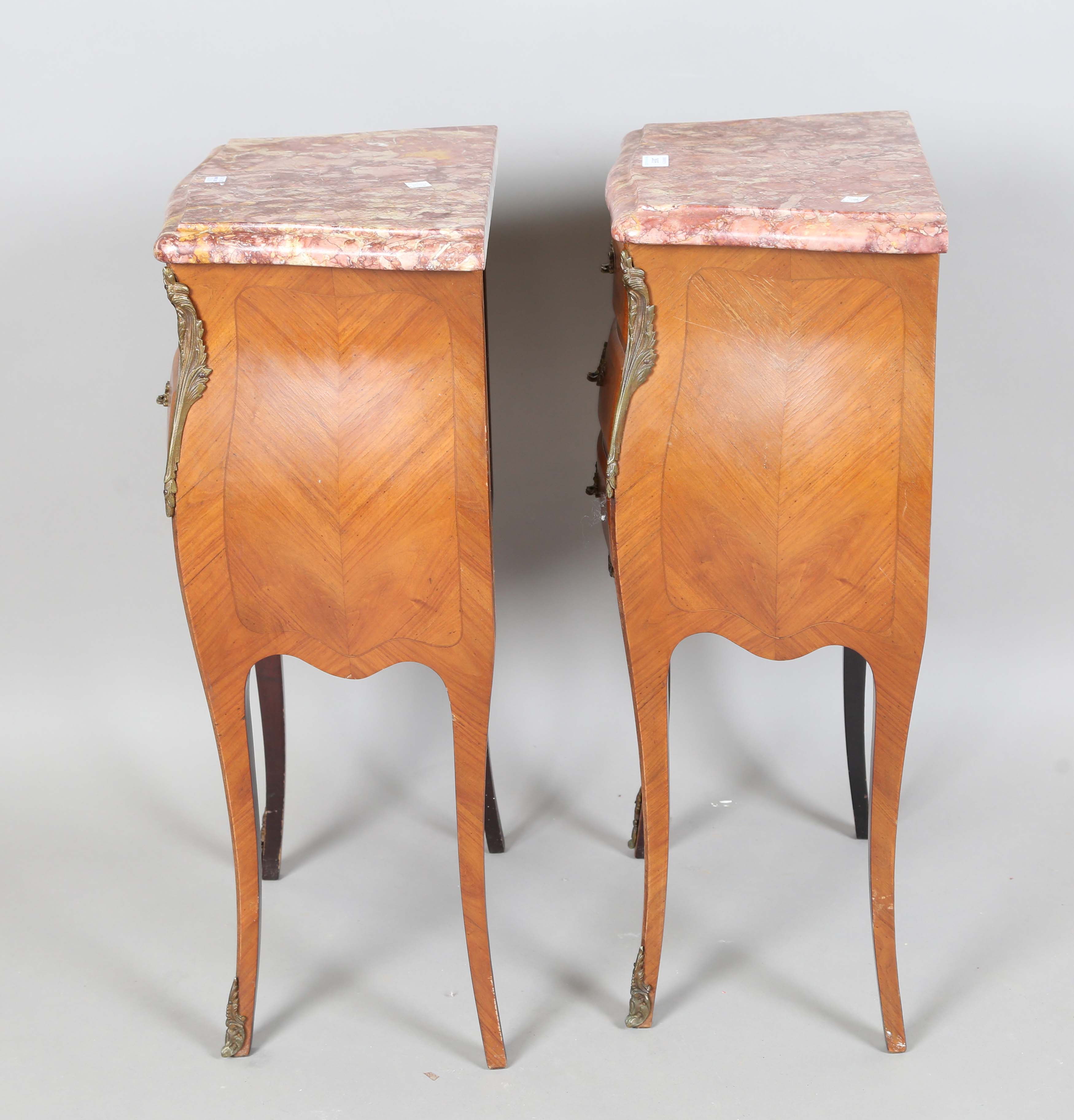 A pair of 20th century French kingwood marble-topped bedside chests with applied gilt metal - Image 2 of 7