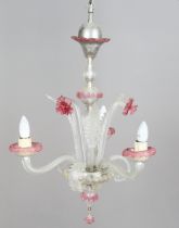 A 20th century Murano glass chandelier, the central stem issuing three spiral twist swan neck