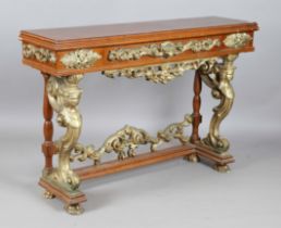 A 20th century Continental walnut and gilt composition hall table, fitted with a single drawer,