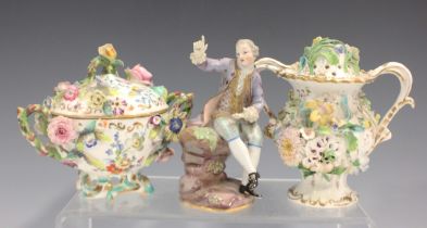 A Meissen porcelain figure of a gentleman, late 19th century, model No. 4291, seated on a rocky