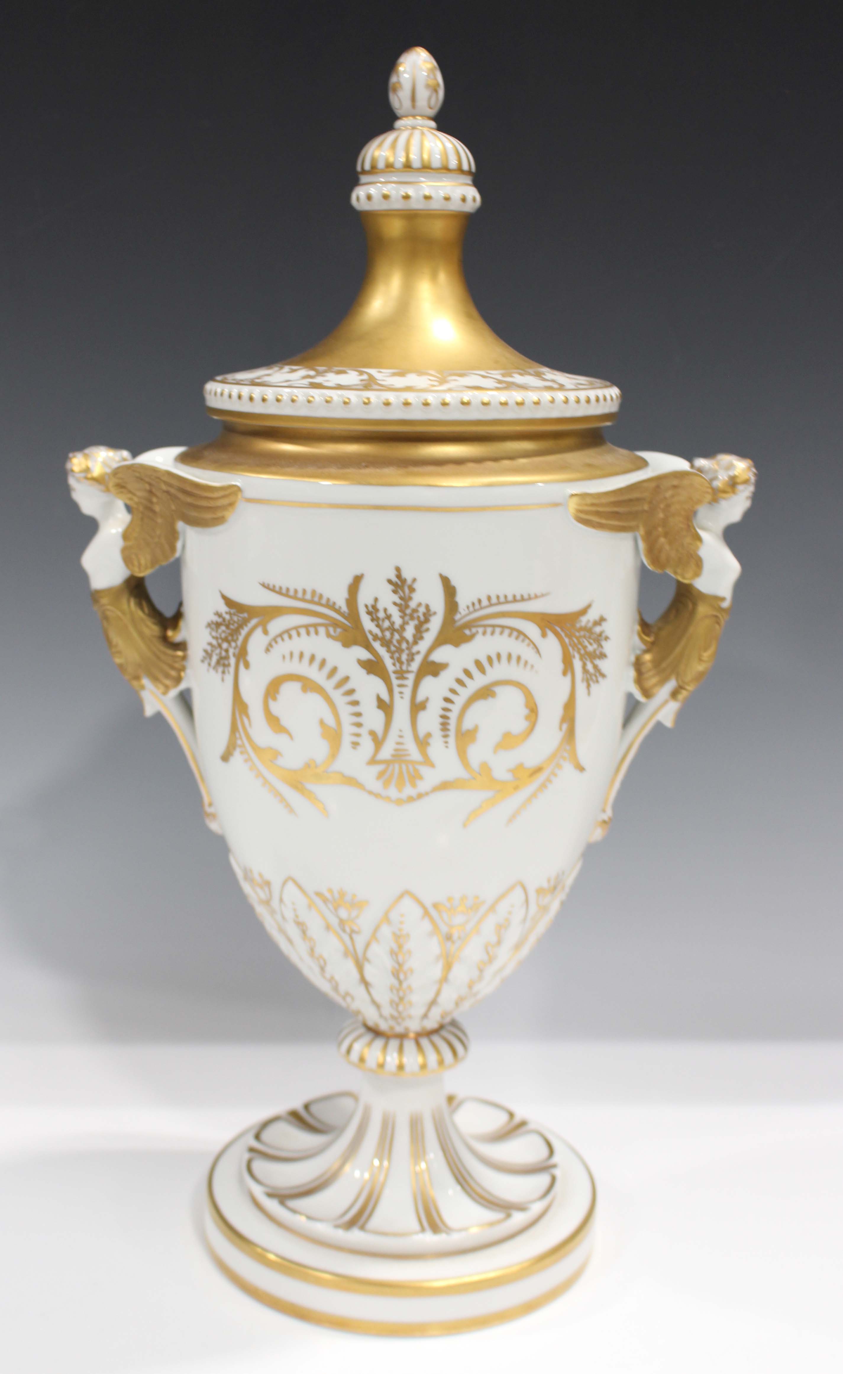 A Dresden porcelain vase and cover, late 20th century, the ovoid body painted with a rectangular - Image 5 of 7