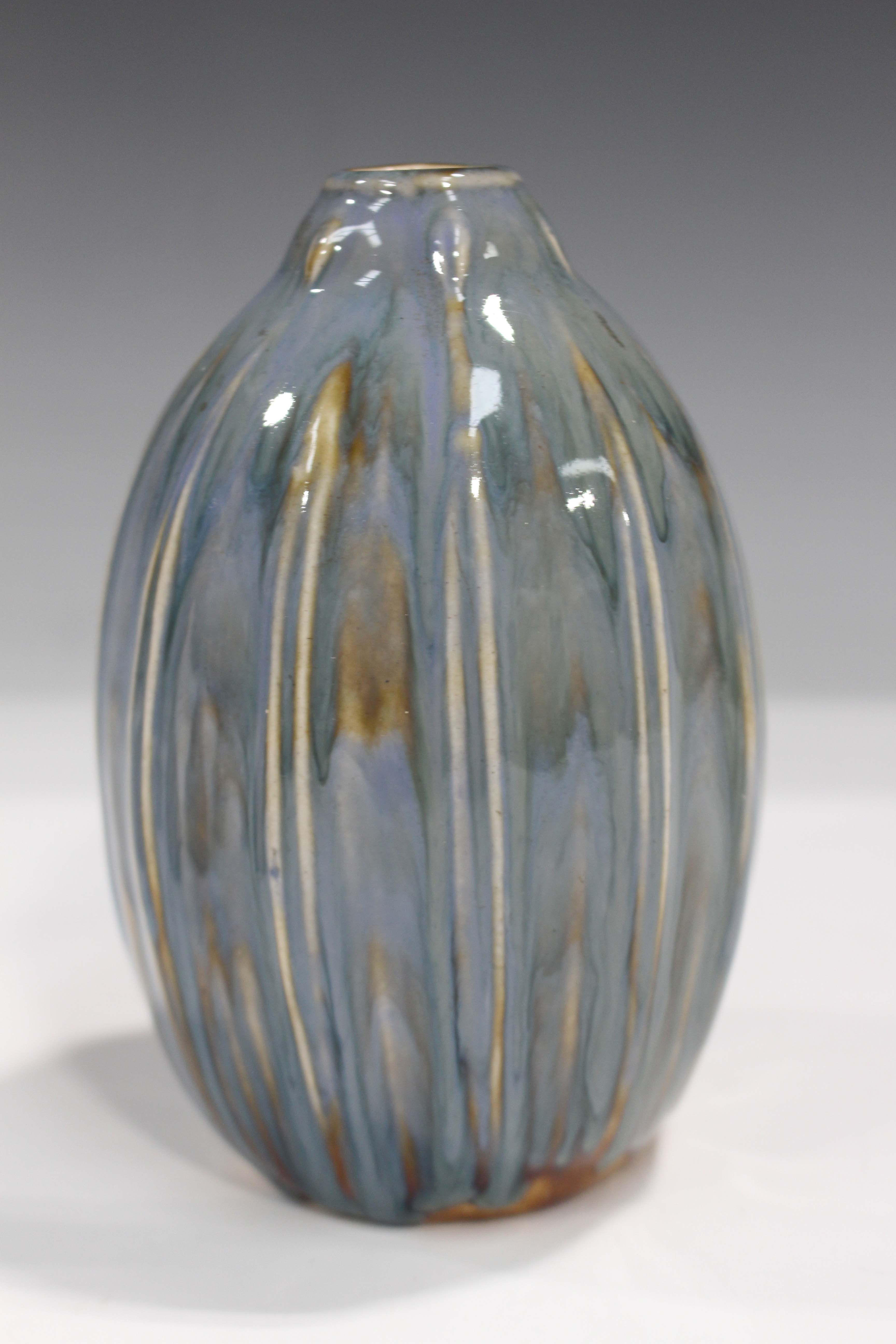 A Doulton & Watts Lambeth Pottery salt glazed stoneware vase, 19th century, designed as an hexagonal - Image 7 of 9