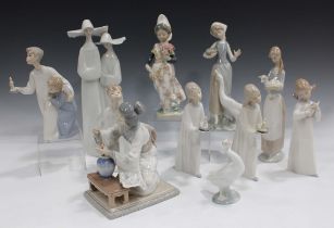 Ten Lladro figures, comprising Japanese Geisha Flower Arranger, No. 4840, Valencian Girl with