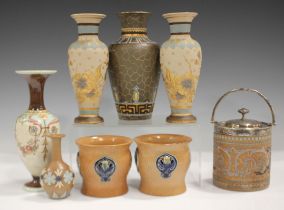 Eight pieces of Doulton, including a pair of Doulton Lambeth Silicon Ware vases, late 19th/early
