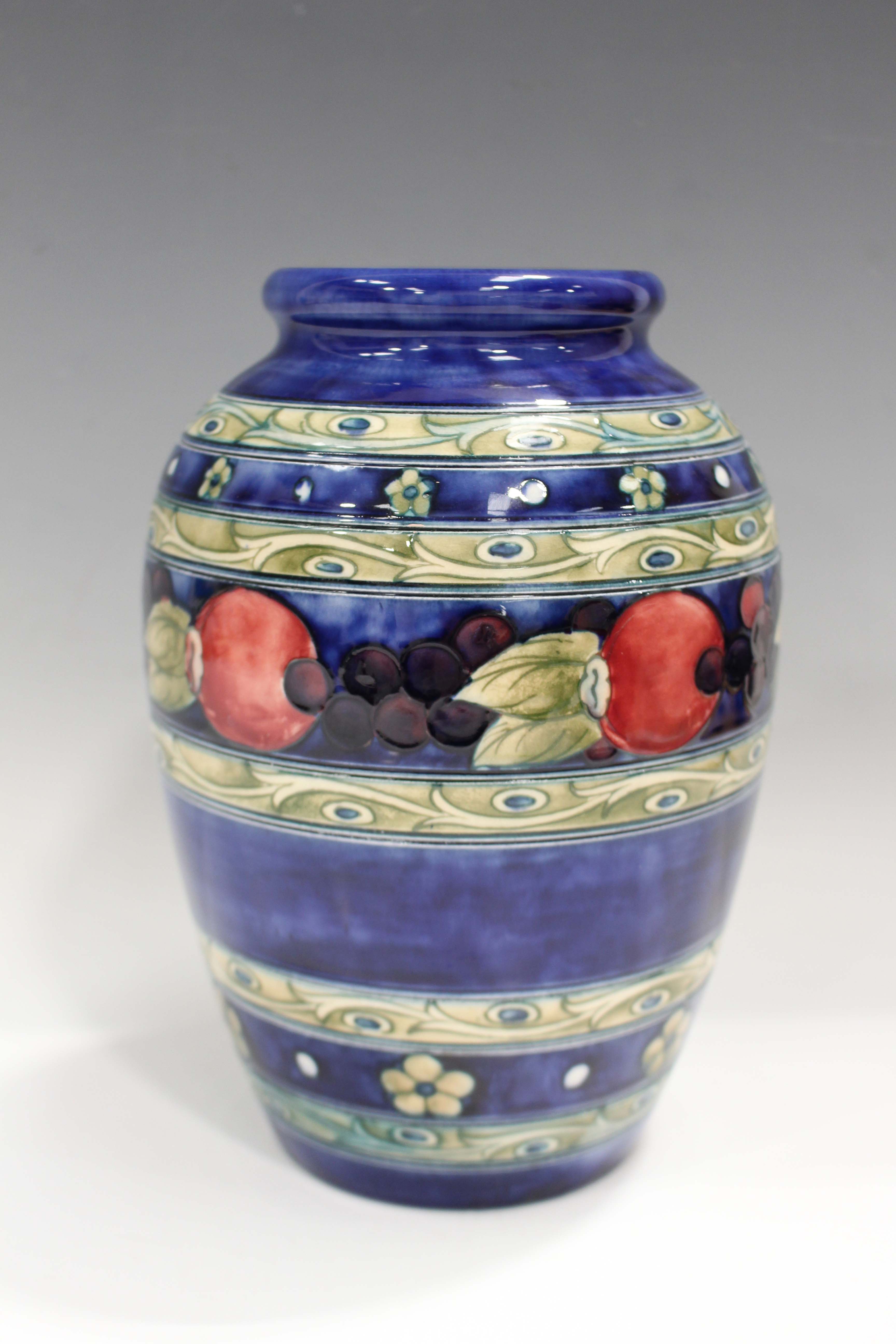 A Moorcroft Banded Pomegranate pattern vase, 1930s, impressed marks and painted signature to base, - Image 3 of 3