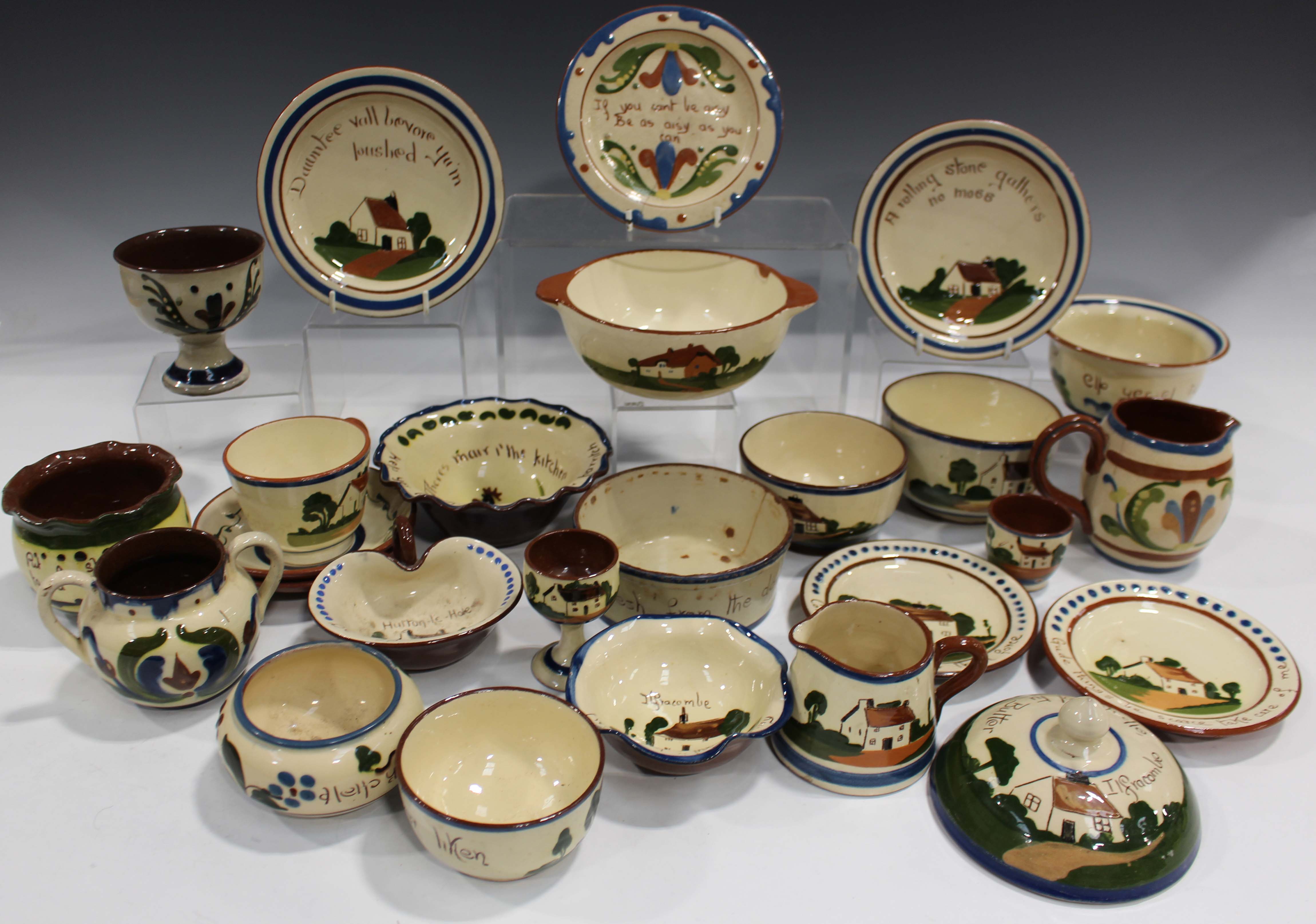 A large mixed group of Torquay motto ware pottery, including vases, jugs, plates, dishes and - Image 2 of 2