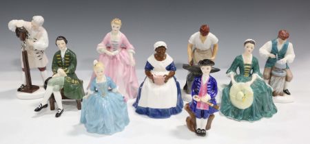 A set of nine Royal Doulton Williamsburg figures, comprising A Gentleman, HN2227, A Lady, HN2228,