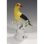A Meissen model of a golden oriole, 20th century, after the model by Kaendler and Ehder, the