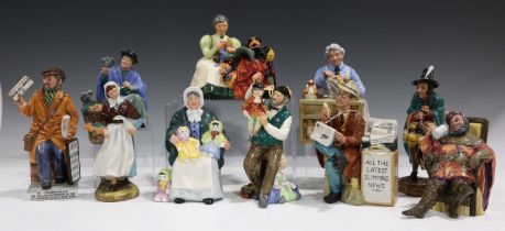 Ten Royal Doulton figures, comprising Stop Press, HN2683, The Rag Doll Seller, HN2944, Tuppence A