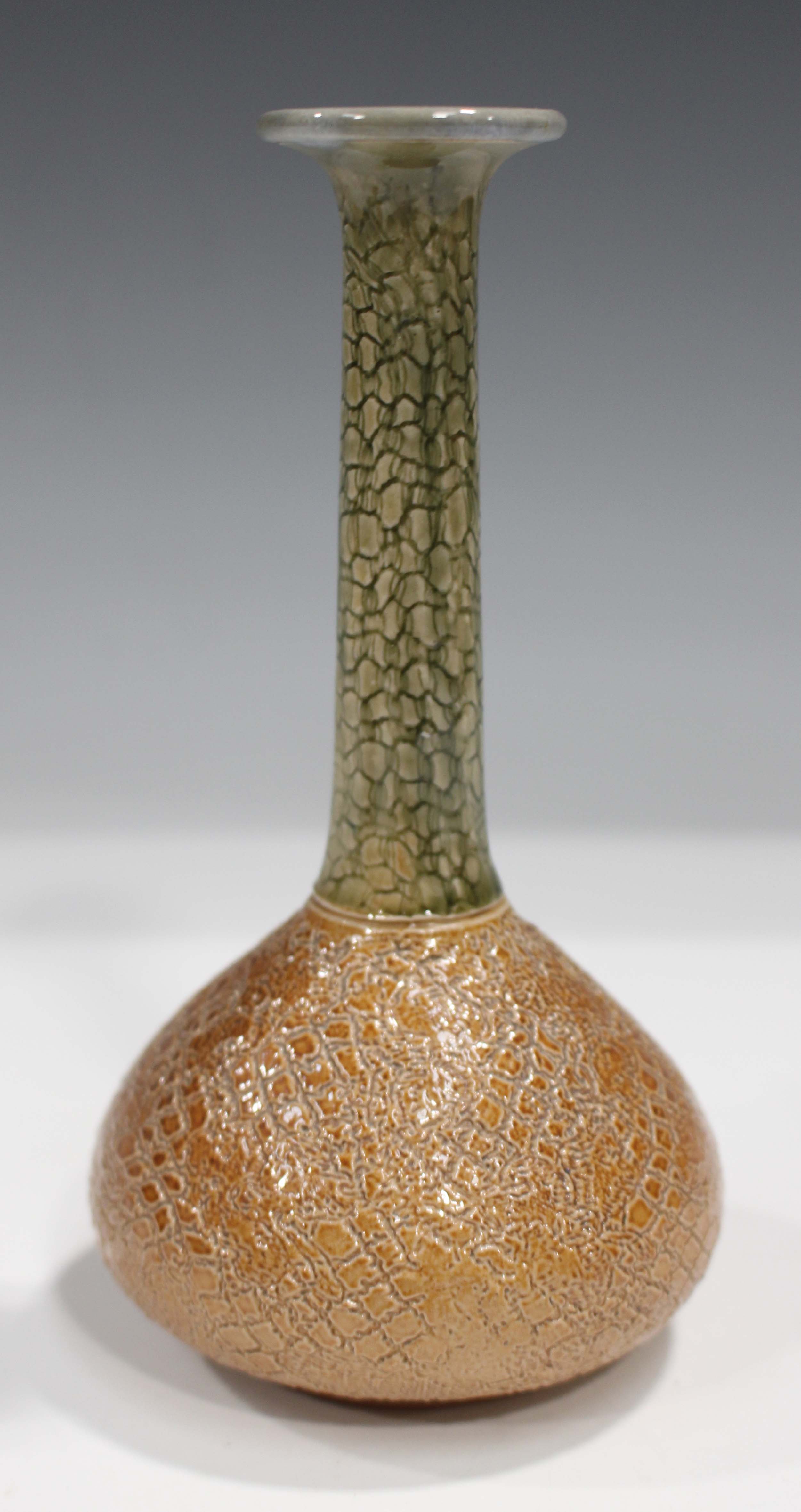 A Doulton & Watts Lambeth Pottery salt glazed stoneware vase, 19th century, designed as an hexagonal - Image 5 of 9