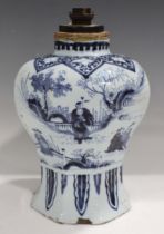A Dutch Delft blue and white vase, 17th/18th century, the octagonal baluster body painted in Chinese