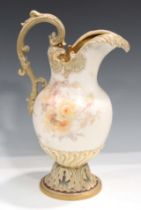 A large Doulton Burslem porcelain ewer, late 19th century, the body painted by H. Bennison,