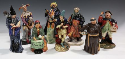 Eight Royal Doulton figures, comprising The Wizard, HN2877, The Jester, HN2016 (factory seconds),