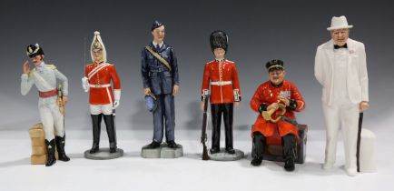 Six Royal Doulton figures, comprising the Lifeguard, HN2781, The Guardsman, HN2784 (rifle loose),
