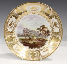 A Derby porcelain topographical cabinet plate, early 19th century, painted with a 'View near