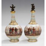 A pair of Helena Wolfsohn Dresden porcelain perfume flasks with metal stoppers, late 19th century,