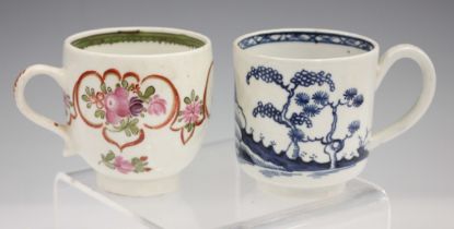 A Liverpool porcelain blue painted Cannonball pattern coffee cup, circa 1765-70, height 6cm, and a