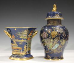 A Wiltshaw & Robinson Carlton Ware Art Deco temple jar and cover, 1920s, decorated in the Pheasant