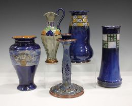 Five pieces of Royal Doulton stoneware, first half 20th century, including a vase, decorated by