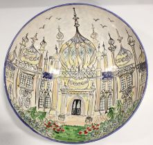 A Kate Glanville large circular pottery bowl, dated March 2008, painted to the interior with a