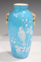 A Mintons pâte-sur-pâte bleu céleste ground vase, late 19th century, of high-shouldered form with