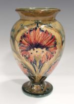 A Macintyre Moorcroft Revived Cornflower pattern vase, circa 1912-13, brown printed mark and green