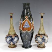 A pair of Royal Doulton Slaters Patent stoneware vases, first half 20th century, decorated by