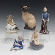 A Royal Copenhagen figure group, modelled as a fawn with a rabbit, designed by Christian Thomsen,