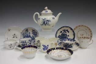 A pair of Worcester Mother and Child pattern blue printed teabowls and saucers, circa 1775, blue