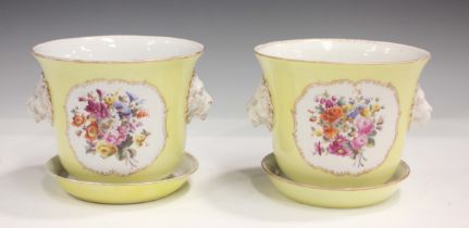 A pair of Meissen porcelain jardinières and stands, outside factory decorated, early 20th century,