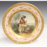 A Cauldon porcelain cabinet plate, late 19th/early 20th century, painted with a central scene of a