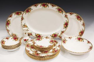 A Royal Albert Old Country Roses pattern part service, comprising four dinner plates, dessert plate,