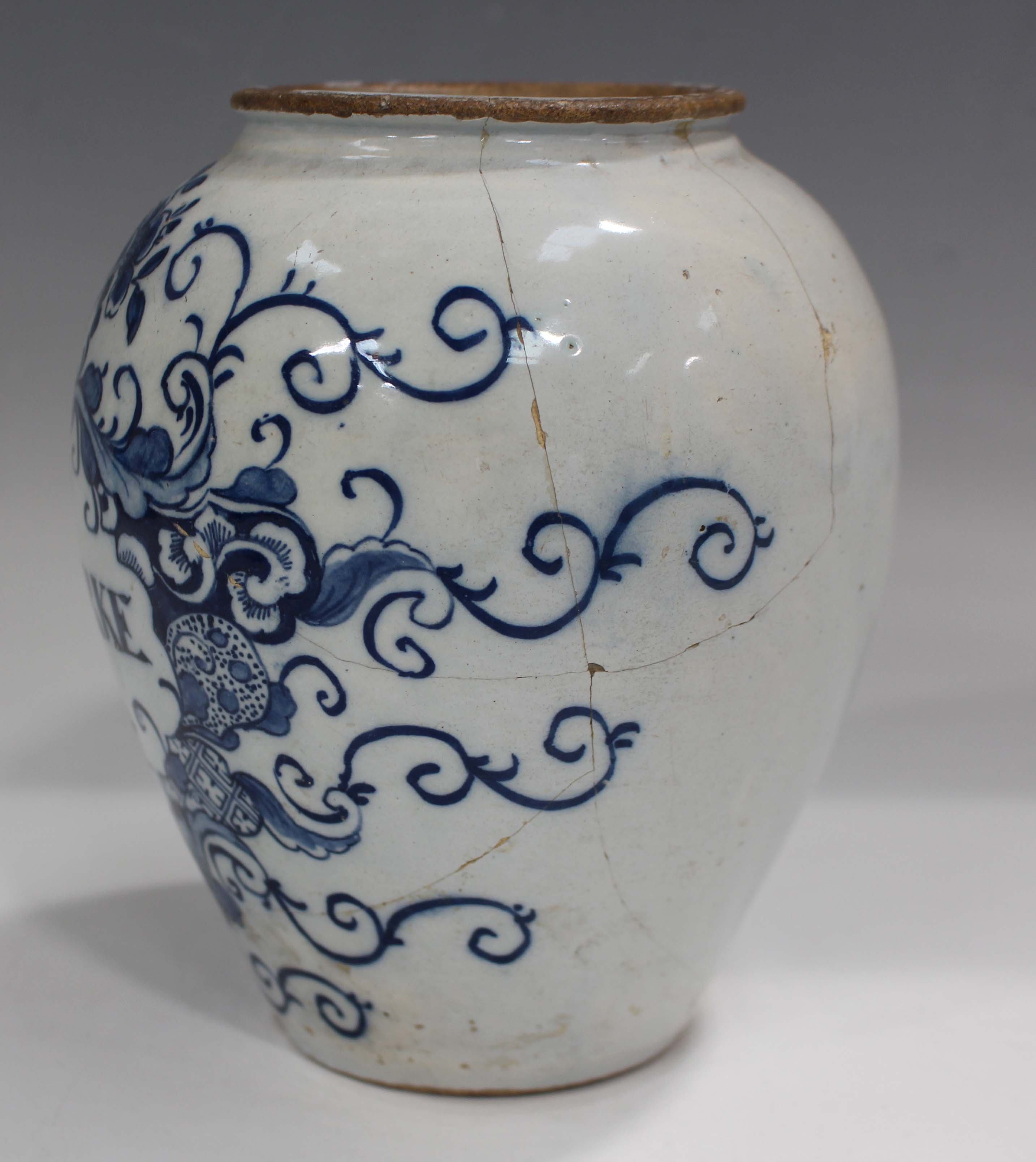 A Dutch Delft blue and white tobacco jar, mid 18th century, by Pieter van den Briel, of high- - Image 10 of 10