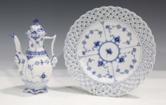 A Royal Copenhagen Blue Fluted Full Lace pattern small coffee pot and cover, dated 1975-79,