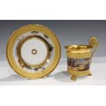 A Paris porcelain cabinet cup and saucer, second half 19th century, the gilt-lined cup painted