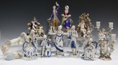 A pair of Dresden porcelain figures, early 20th century, modelled as a man and woman, each by