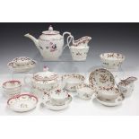 An assorted group of mostly New Hall porcelain teawares, late 18th/early 19th century, typically
