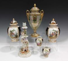 A pair of Helena Wolfsohn Dresden porcelain vases and cover, late 19th/early 20th century, painted