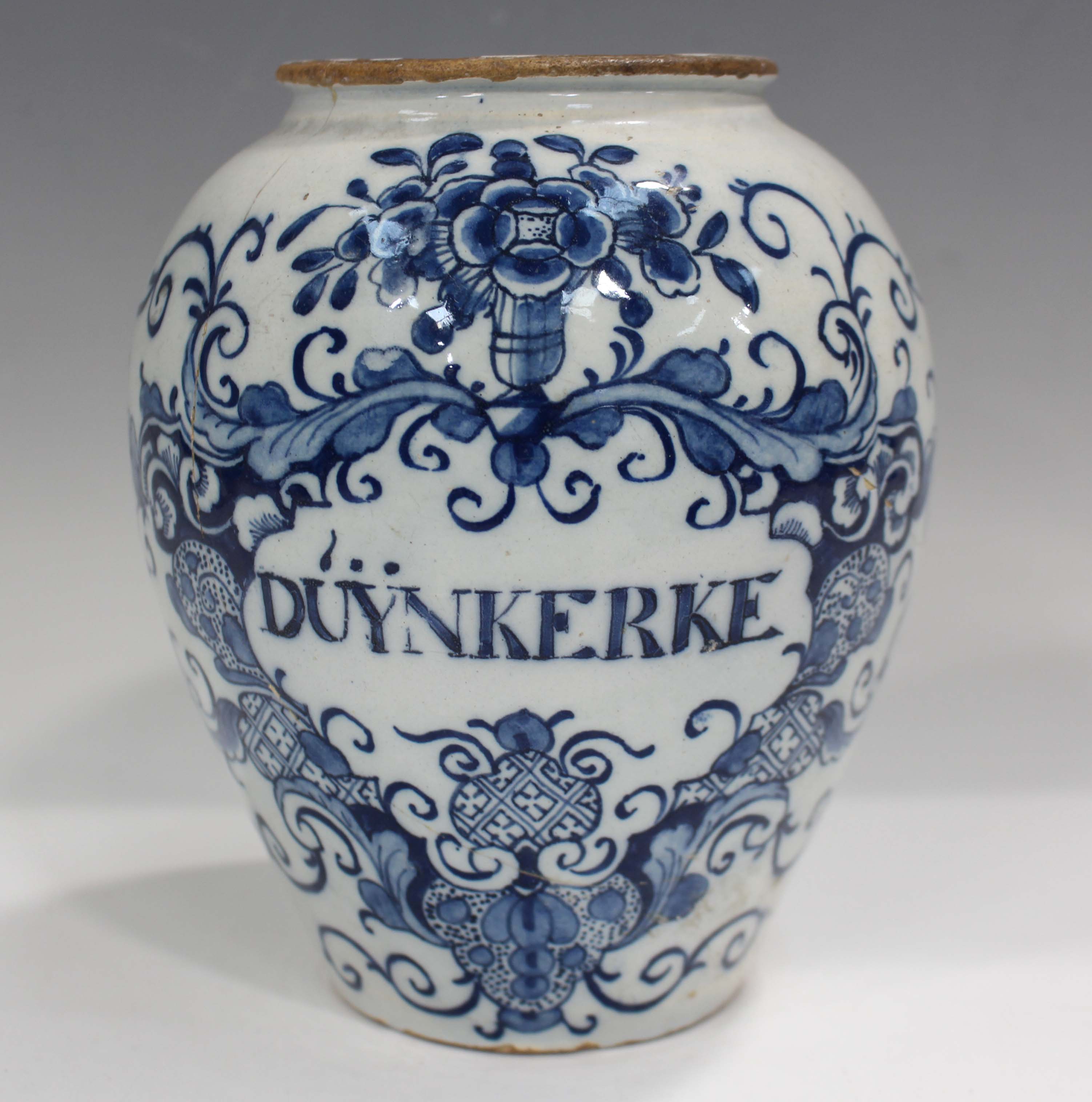 A Dutch Delft blue and white tobacco jar, mid 18th century, by Pieter van den Briel, of high-
