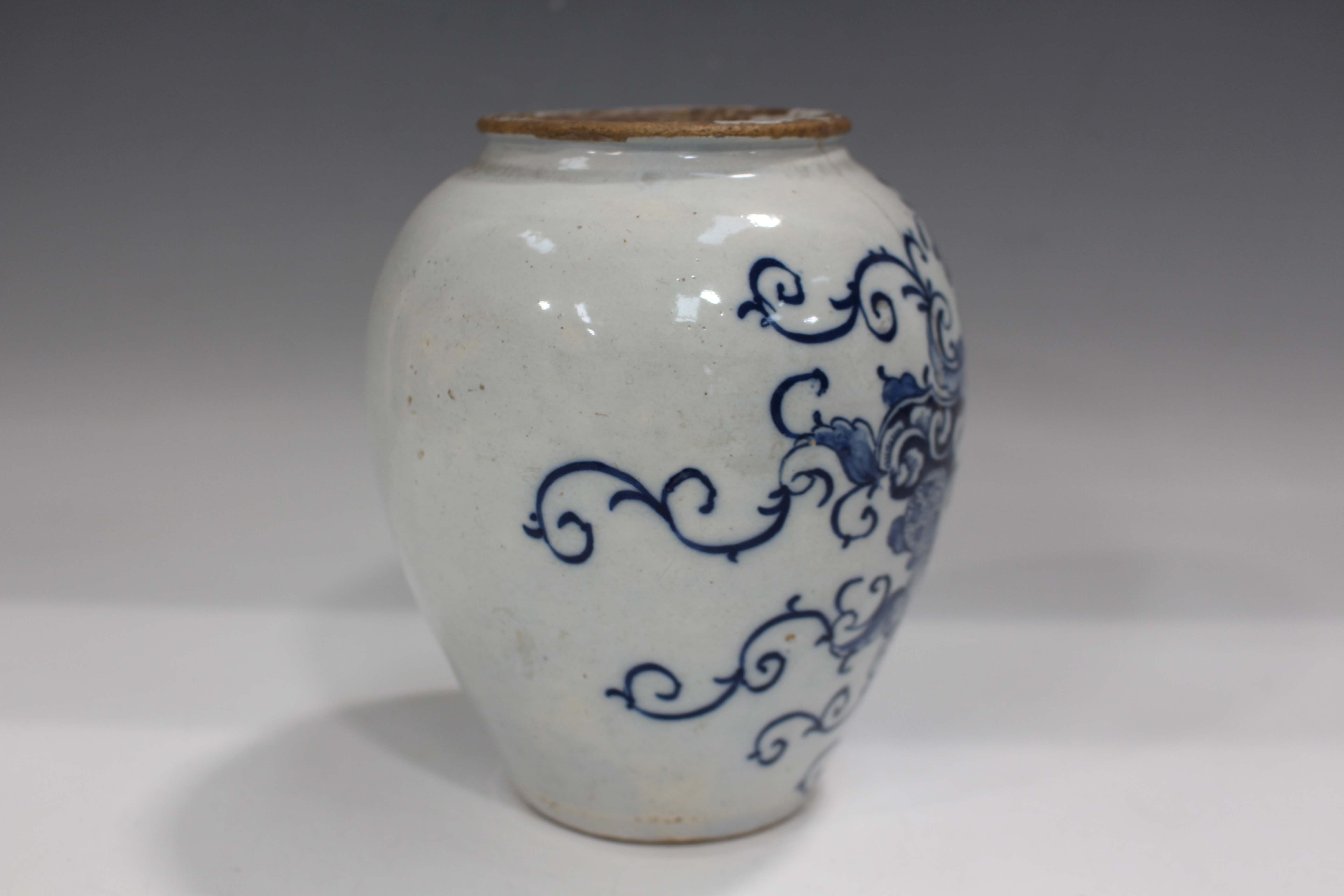 A Dutch Delft blue and white tobacco jar, mid 18th century, by Pieter van den Briel, of high- - Image 8 of 10