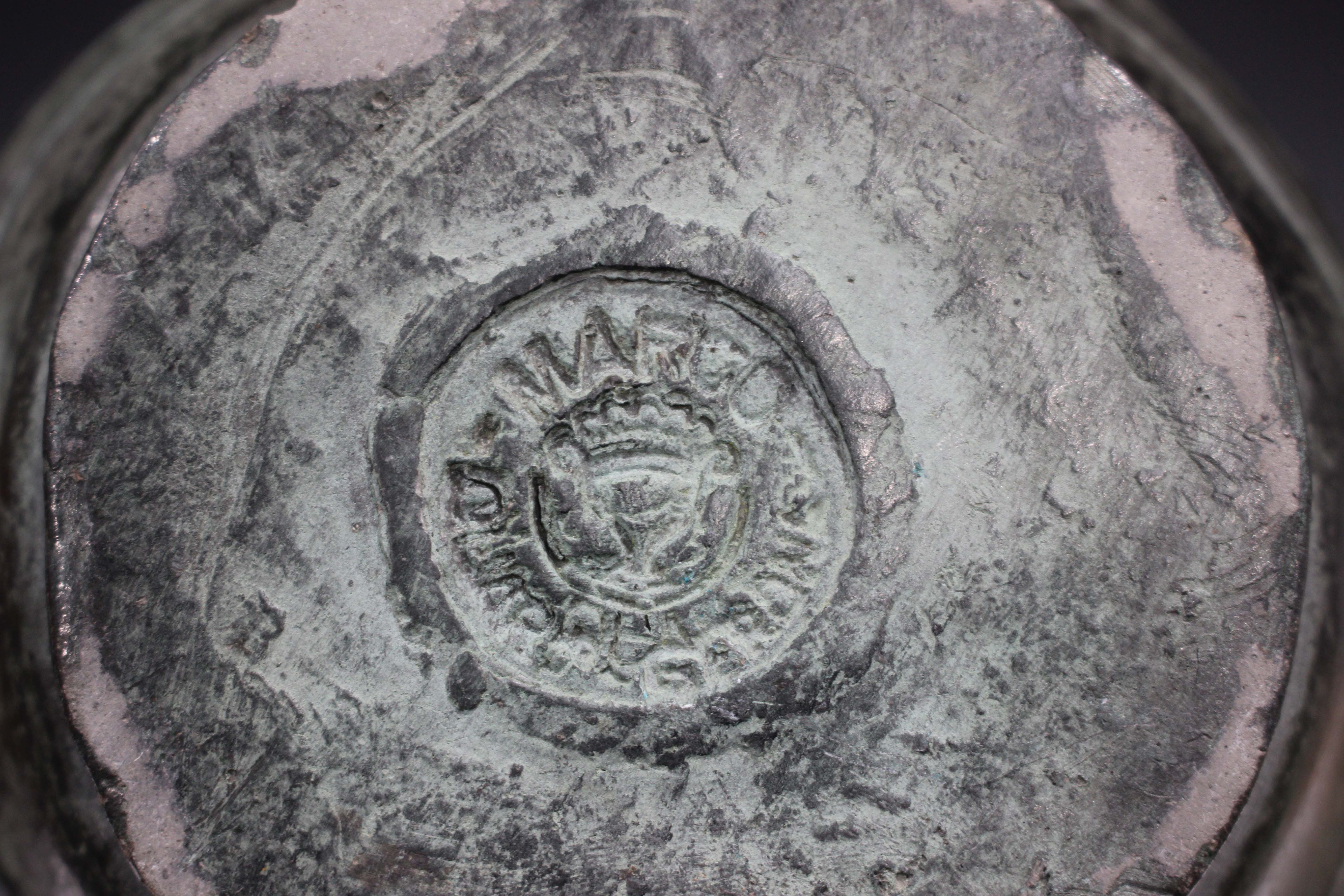 A Ridgway Eglinton Tournament pale green stoneware relief moulded jug, circa 1840, with pewter - Image 7 of 18