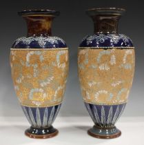A large pair of Royal Doulton Slaters Patent stoneware vases, early 20th century, decorated with
