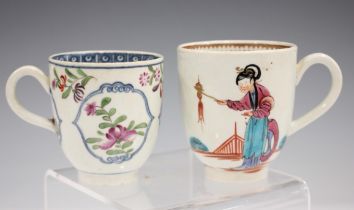 A Worcester porcelain coffee cup, circa 1765-70, painted with two Chinese figures and an altar