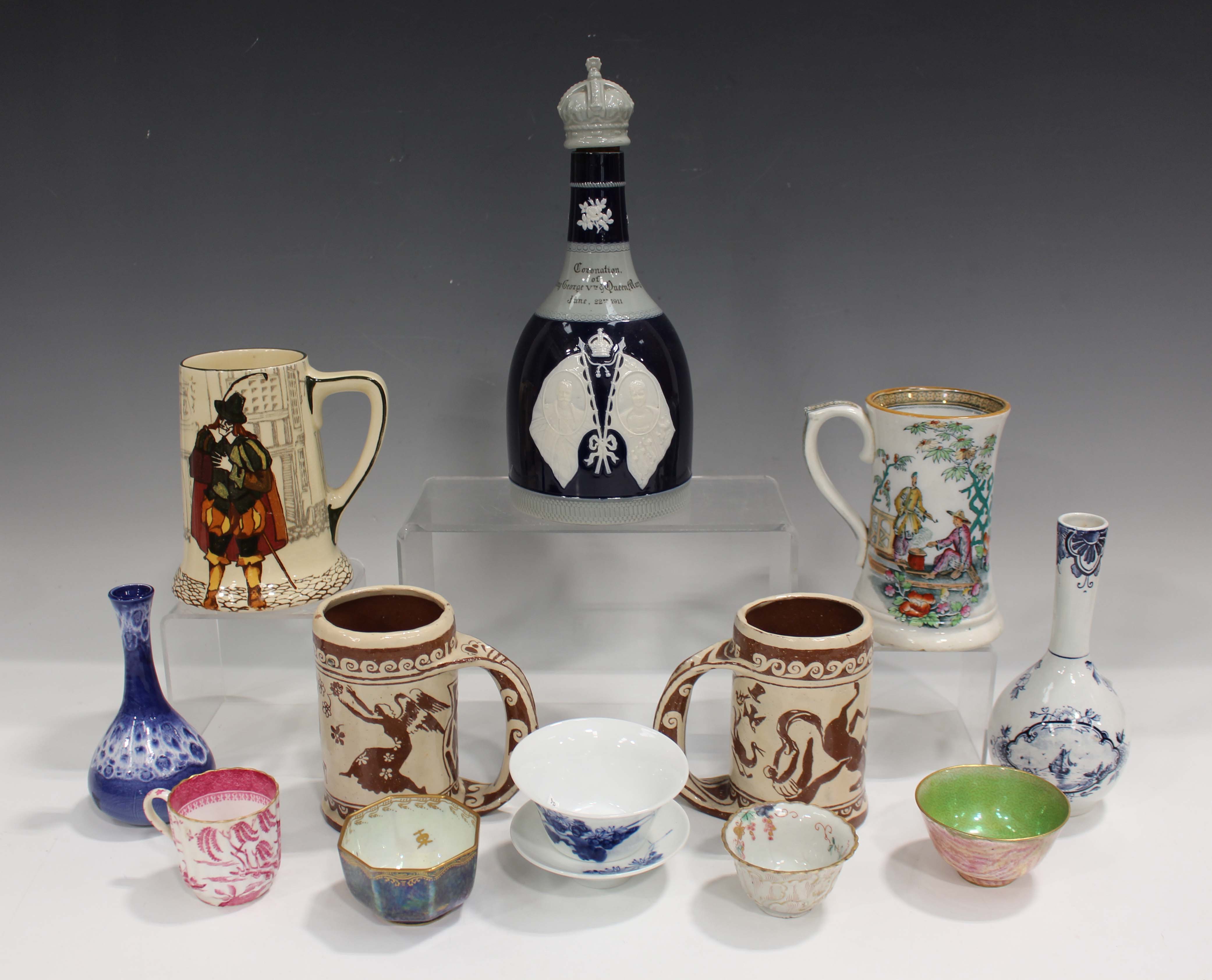 A mixed group of ceramics and glassware, 19th and 20th century, including a small Wedgwood lustre