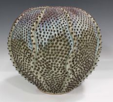 A large Des Pots studio pottery vase in the form of a sea urchin, contemporary, black printed mark