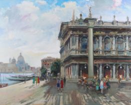 Carlo Padovani - Riva Schiavoni, Venice, 20th century oil on canvas, signed recto, titled verso,