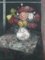 Richard Bawden - 'Fading Roses', 20th century etching with aquatint, signed, titled and editioned