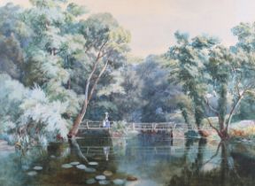 James Jackson Curnock - Bridge over a Lake, watercolour with gouache, signed and dated 1859, 50.