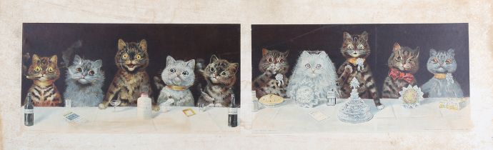 Louis Wain - 'The Bachelor's Party' and 'The Wedding Breakfast', a pair of chromolithographs,