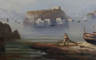 Follower of Giuseppe Carelli - Italian Coastal scene, 20th century oil on canvas laid onto board,